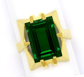Foto 1 - Gelbgold-Ring toller grüner Spinell im Baguette Schliff, Q0480