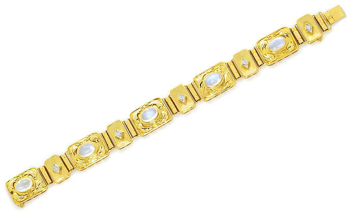 Foto 1 - Gold-Diamanten-Armband mit Mondsteinen, Ranken, Blätter, S3557