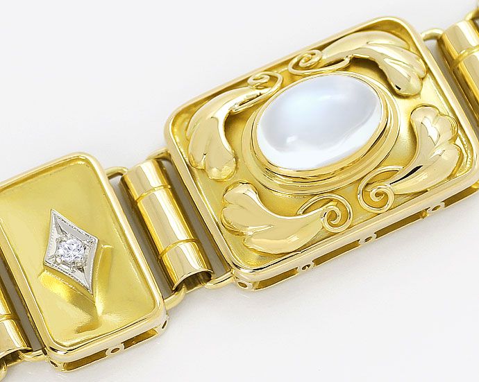Foto 2 - Gold-Diamanten-Armband mit Mondsteinen, Ranken, Blätter, S3557