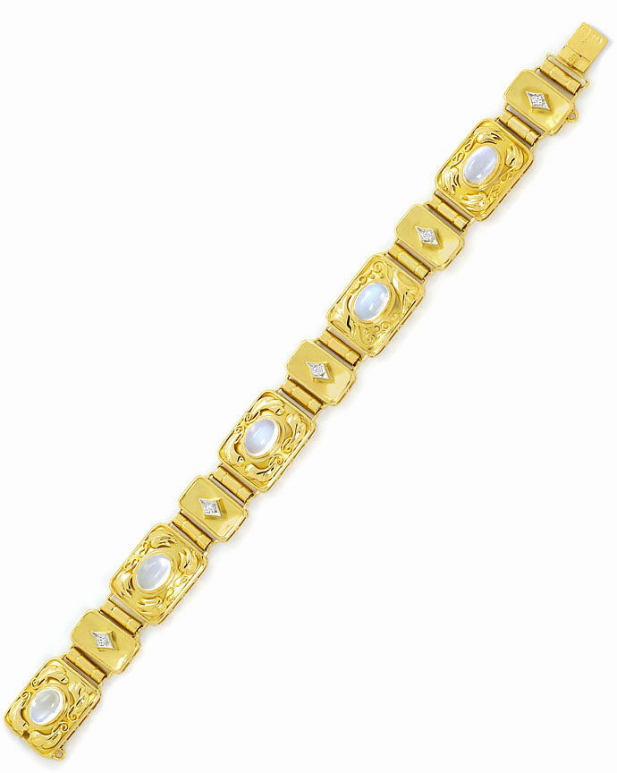Foto 3 - Gold-Diamanten-Armband mit Mondsteinen, Ranken, Blätter, S3557